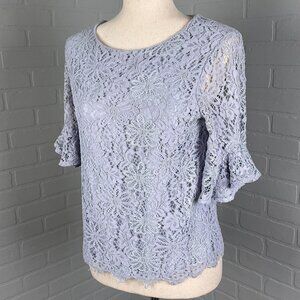 Nanette Lepore Blouse Women Small Purple Flounce Romantic‎ Semi Sheer Lace VTG
